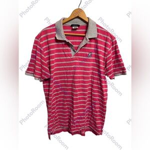 Psycho Bunny Mens‎ Pink/Gray Striped Short Sleeve Polo Size 8/XXL